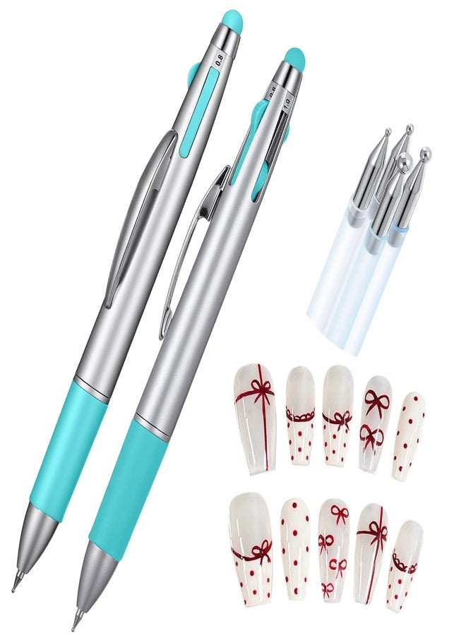 DOPENSPI 2PCS Nail Dotting Pen, 5-in-1 Nail Dotting Tool Ballpoint Pen Design Double End Nails Art Pens Dottings Tools Manicure Art Tools for Nails DIY Salon(Green) - Image 1